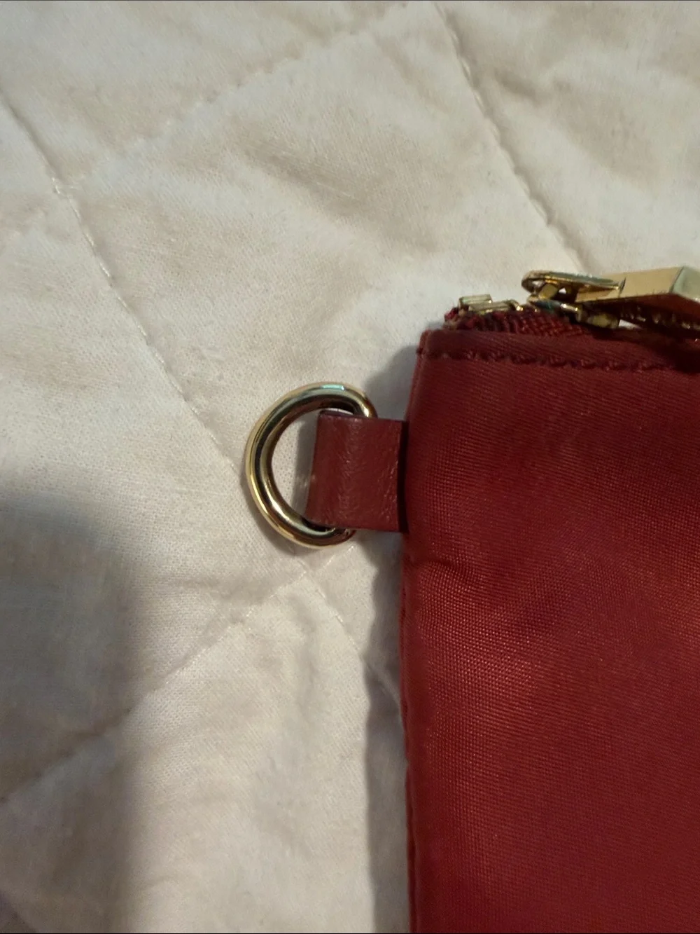 MZ Wallace Burgundy Zip Pouch with Tan Leather Logo